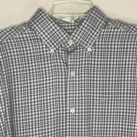 Southern Tide Shirt Mens Medium Blue Gingham Button Up Skipjack Logo Long Sleeve - Picture 5 of 12